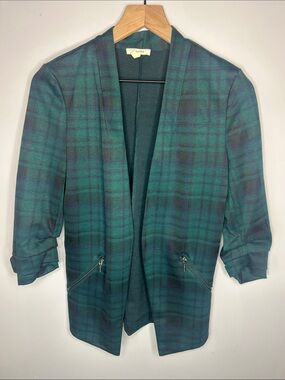 Maurices Green and Navy Plaid Open Blazer